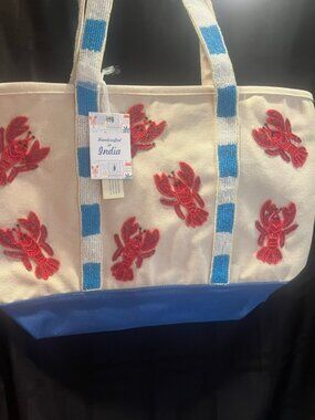 Made in India beaded canvas lobster tote bag